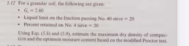 5 . 1 2 For a granular soil, the following are