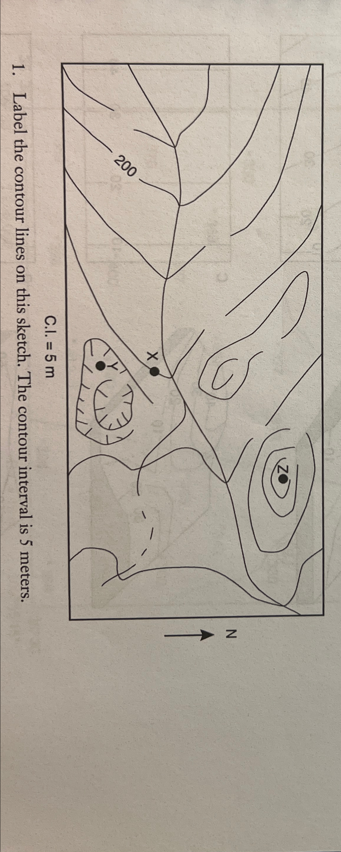 Label the contour lines on this sketch. The