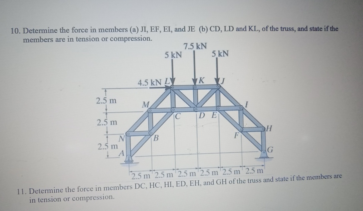 Determine the force in members ( a ) JI , EF , EI