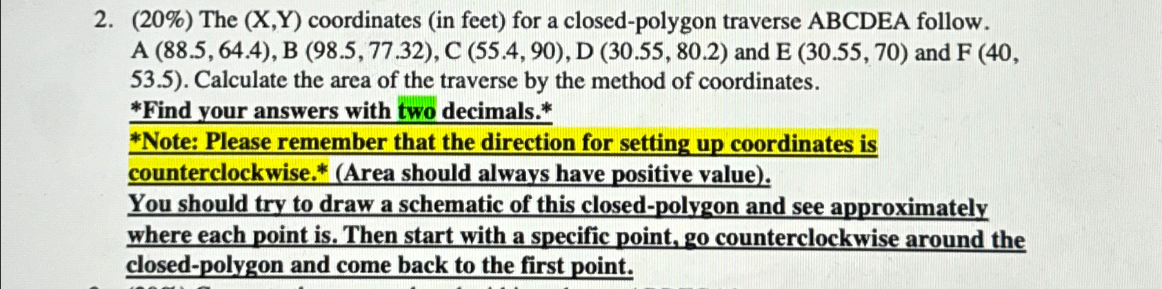 ( 2 0 % ) The ( x , Y ) coordinates ( in feet )