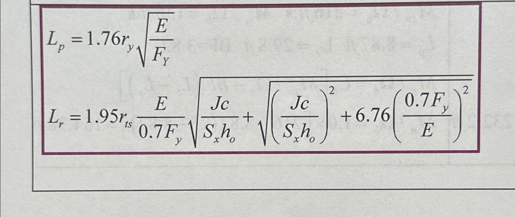 How to put this in excel? L p = 1 . 7 6 r y E F Y
