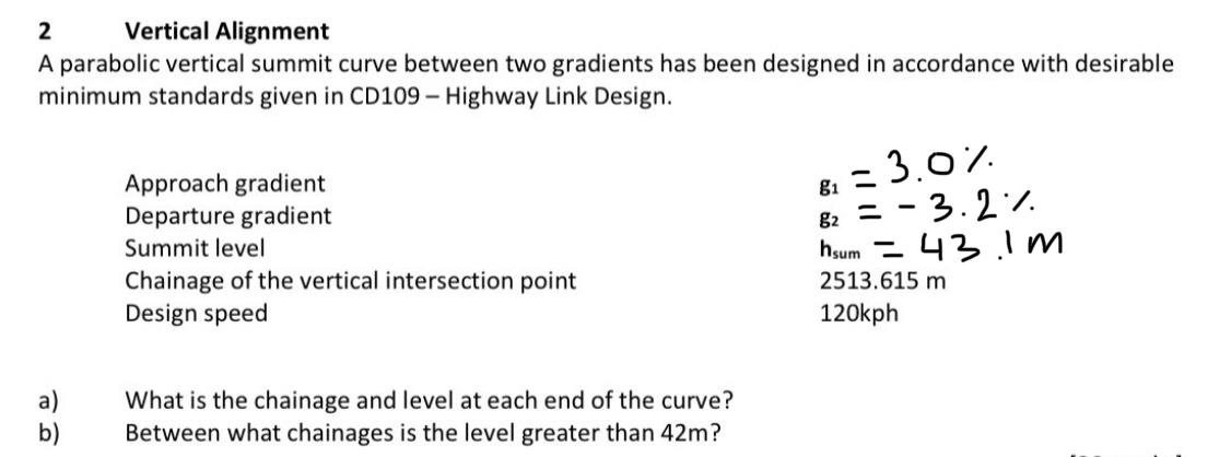 2 Vertical Alignment A parabolic vertical summit