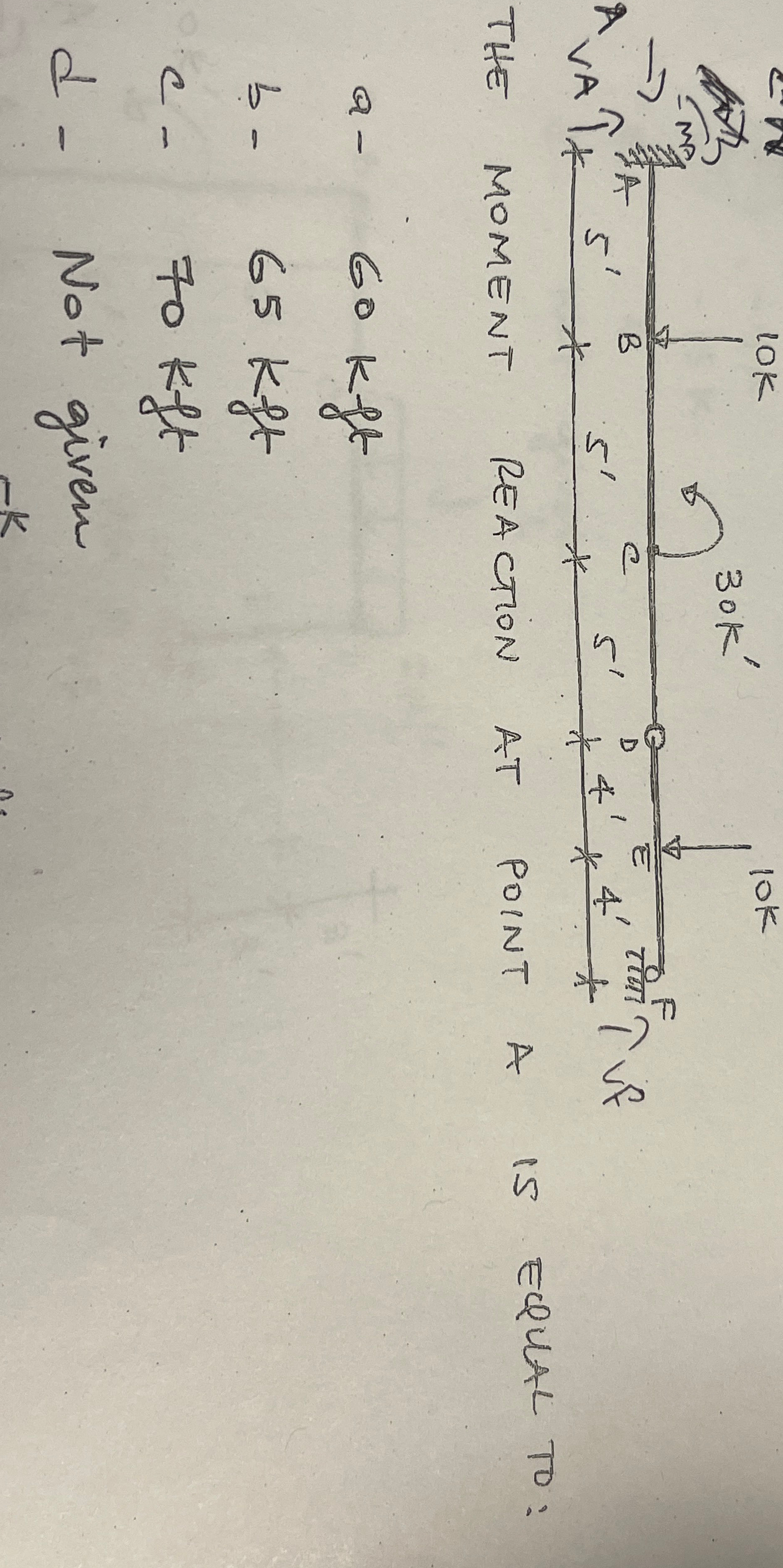 THE MOMENT REAGTON is equal To: a - 6 0 k f t b .