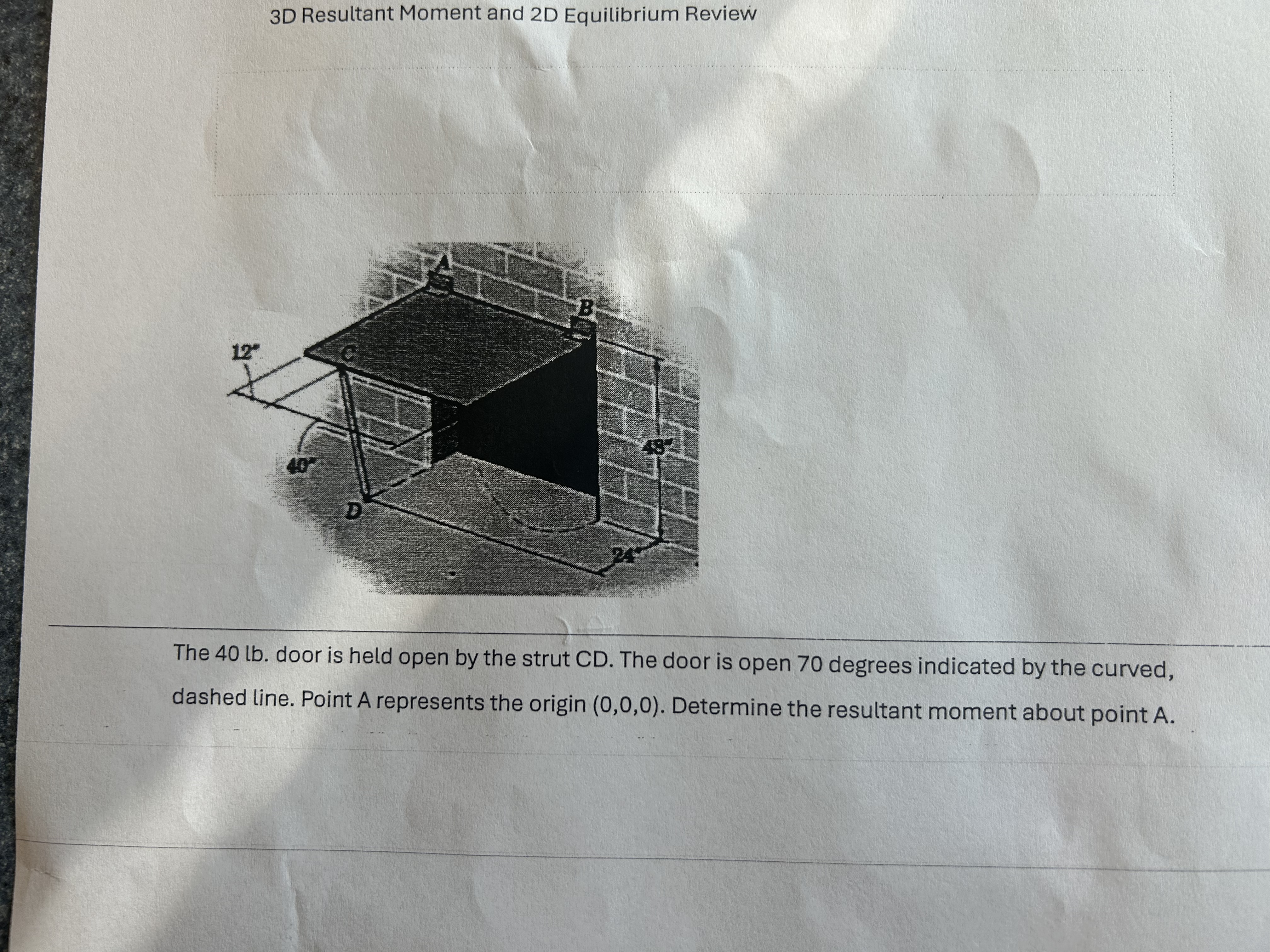 3 D Resultant Moment and 2 D Equilibrium The 4 0