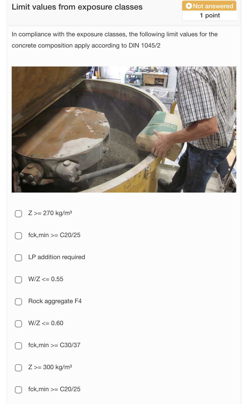 Limit values from exposure classes Not answered 1