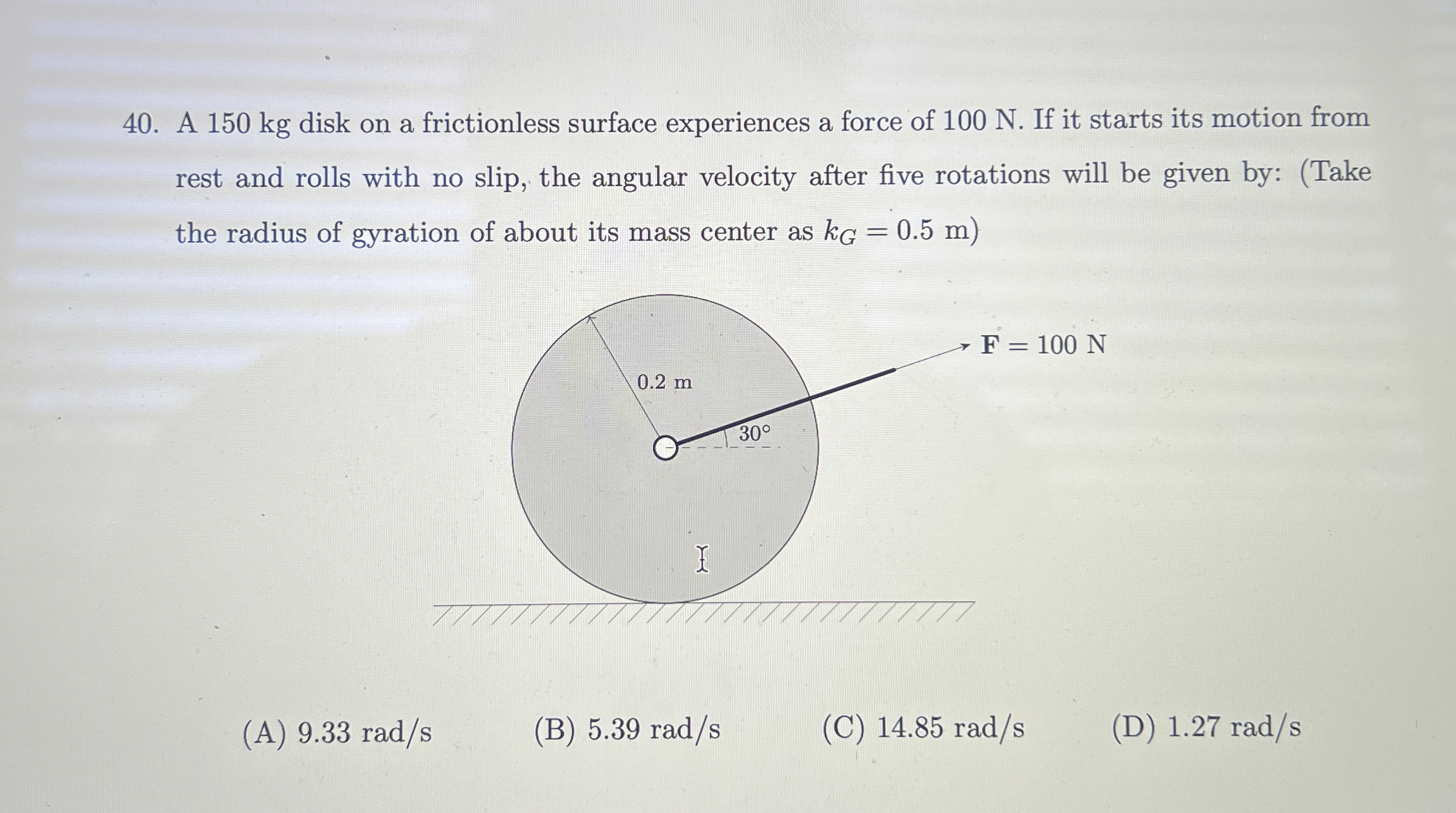 A 1 5 0 kg disk on a frictionless surface