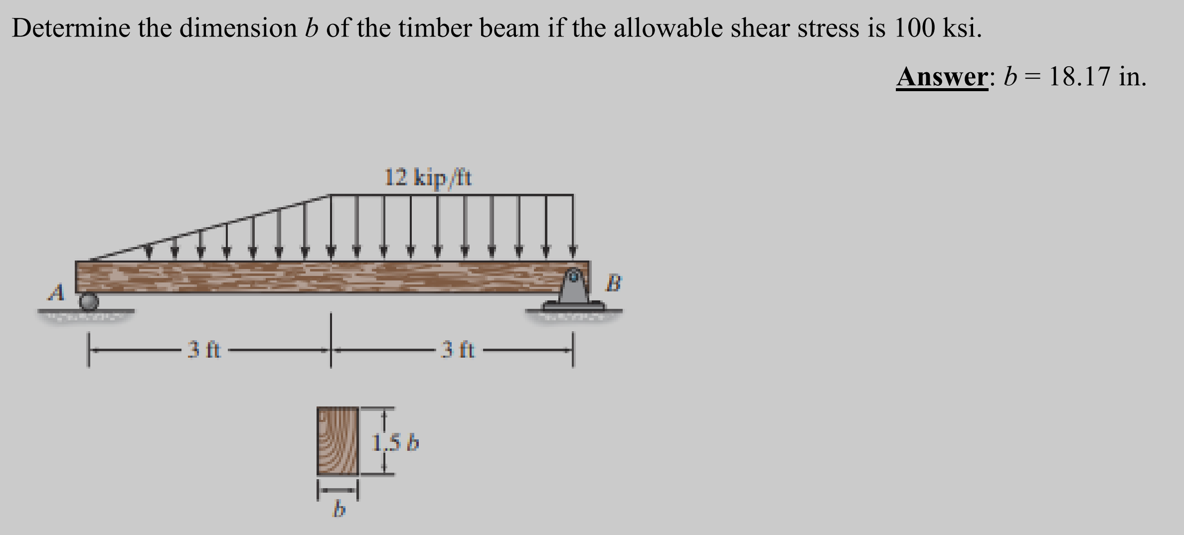 Determine the dimension b of the timber beam if