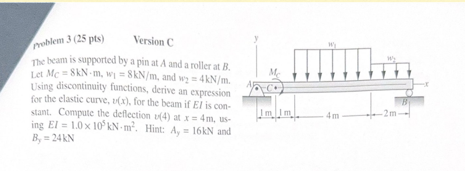 problem 3 ( 2 5 pts ) Version C The beam is