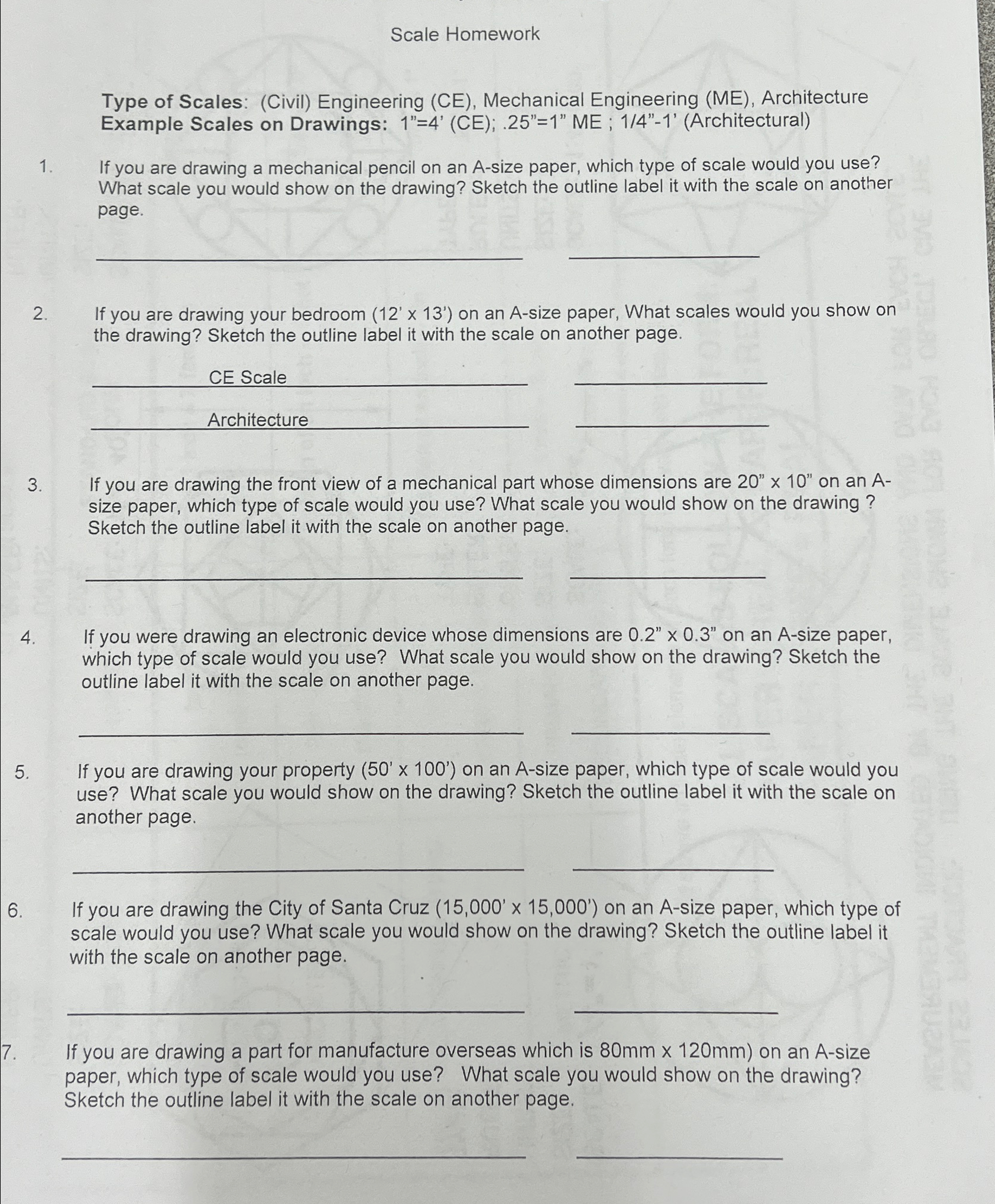 Scale Homework Type of Scales: ( Civil )