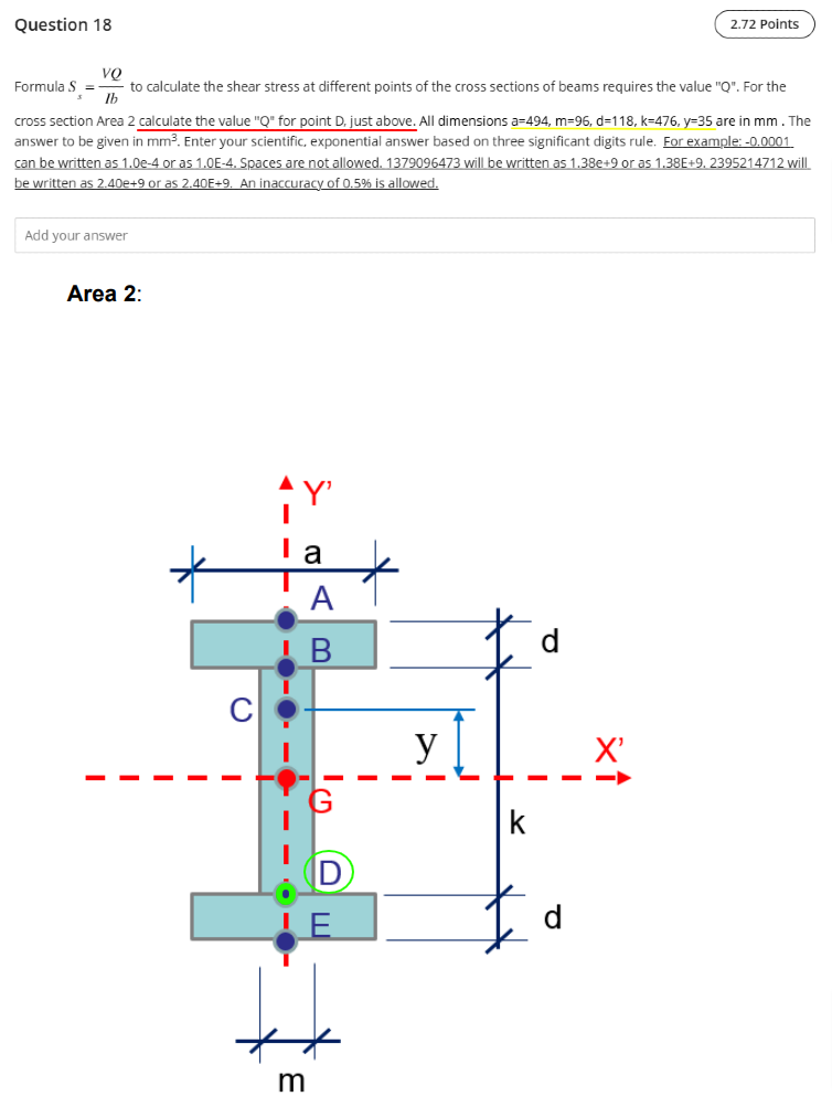 For the cross section Area 2 calculate the value