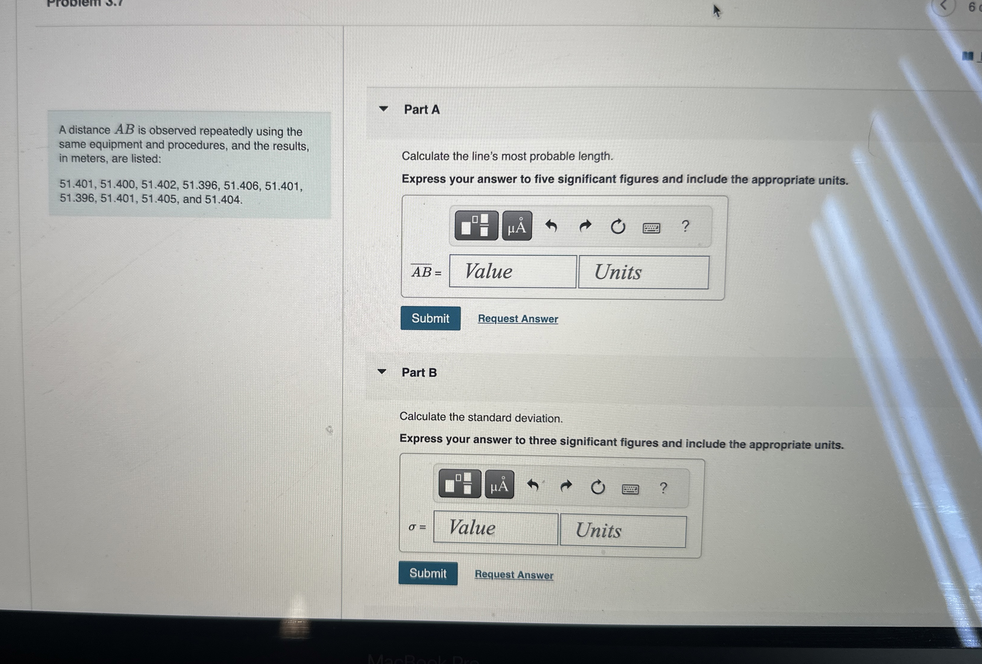 A distance A B is observed repeatedly using the
