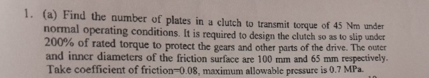 ( a ) Find the number of plates in a clutch to