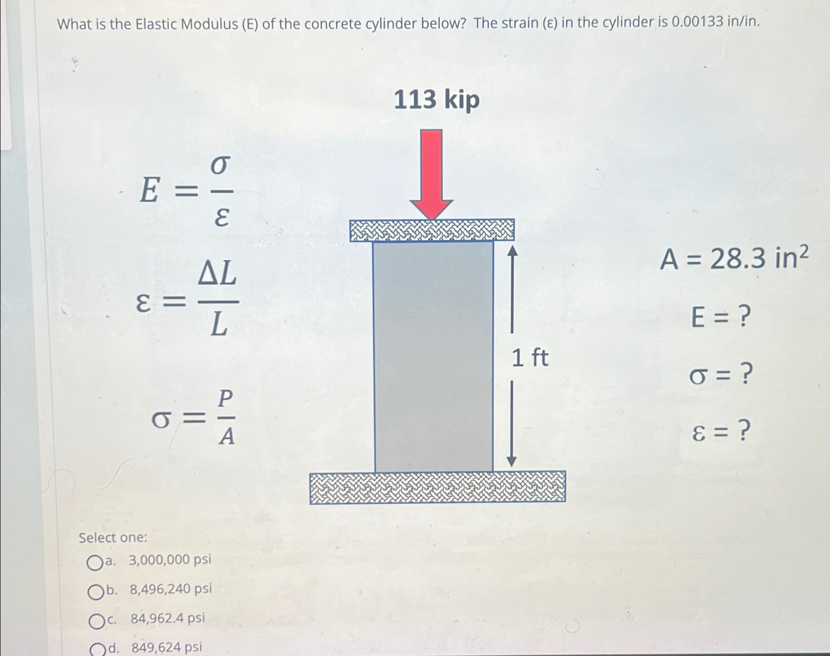What is the Elastic Modulus ( E ) of the concrete
