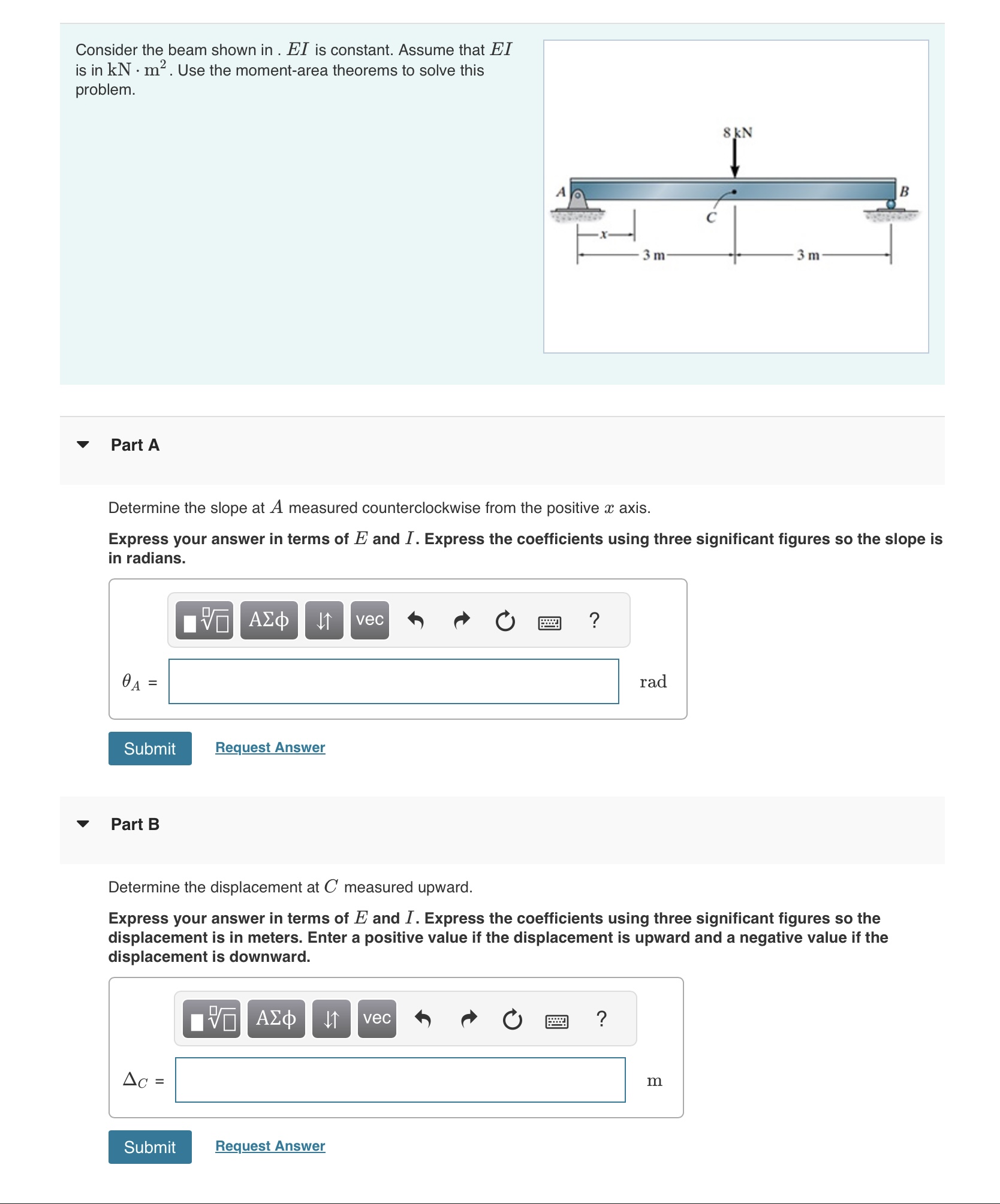Consider the beam shown in . E I is constant.