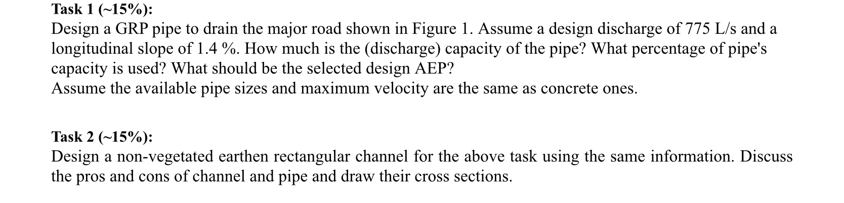 Task 1 ( 1 5 % ) : Design a GRP pipe to drain the