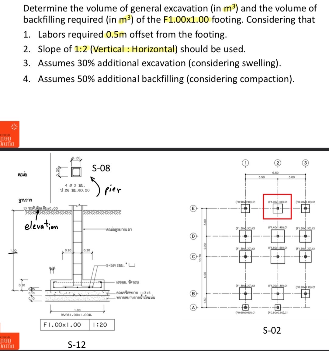 Determine the volume of general excavation ( in m