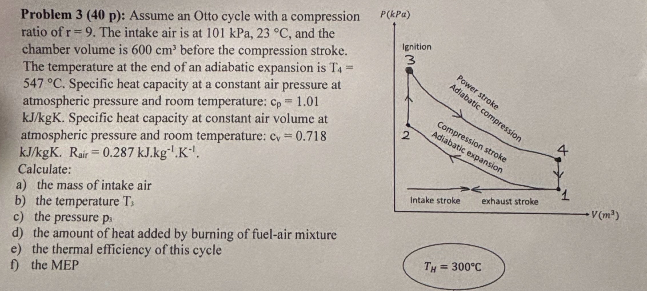 Problem p ) : Assume an Otto cycle with a