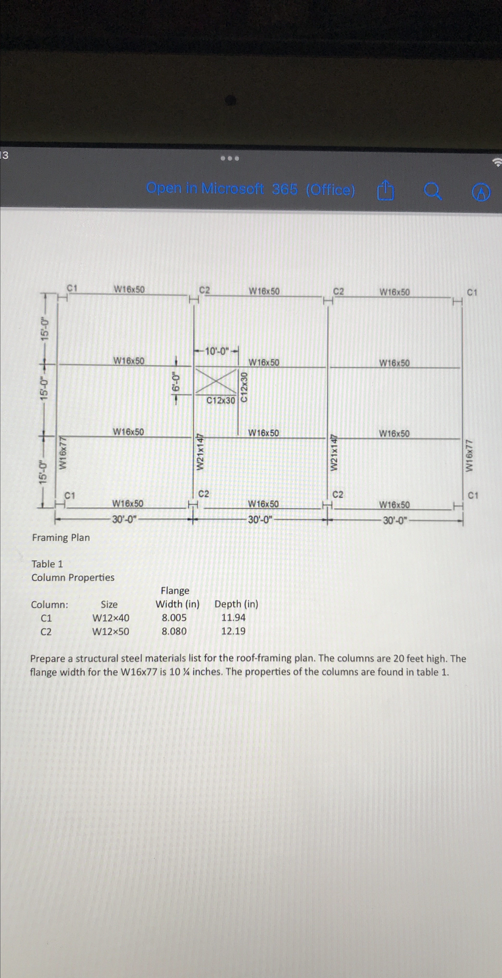 Table 1 Column Properties \ table [ [ , Flange ]