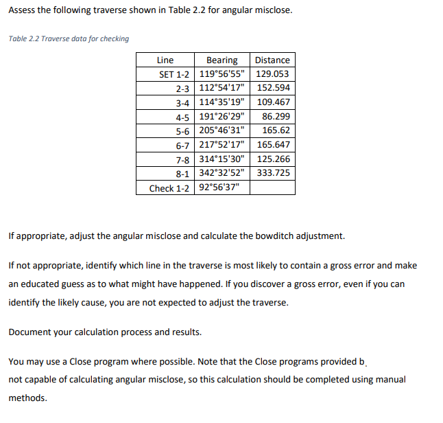 Assess the following traverse shown in Table 2 .