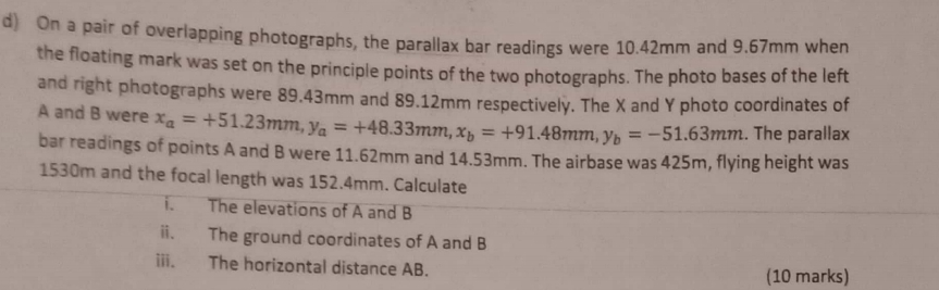 d ) On a pair of overlapping photographs, the