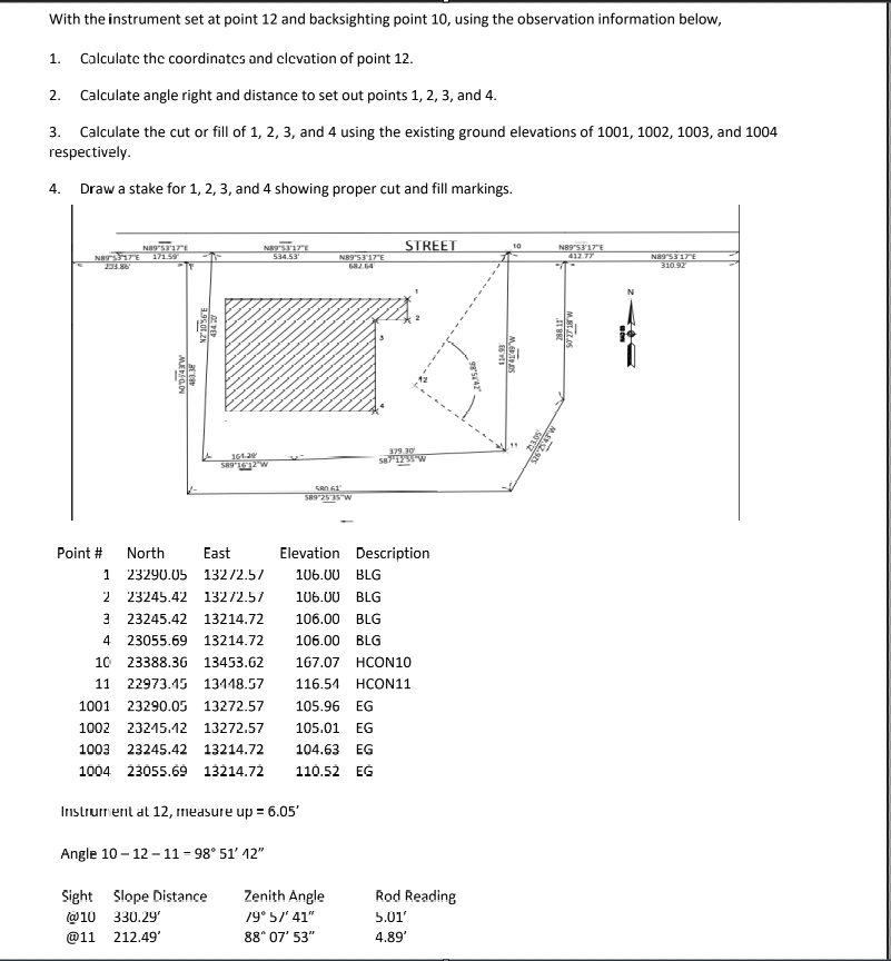 With the instrument set at point 1 2 and