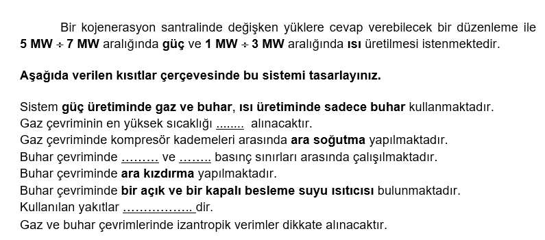 Bir kojenerasyon santralinde de i ken y klere