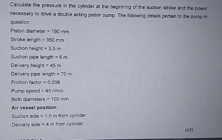 Calculate the pressure in the cylinder at the