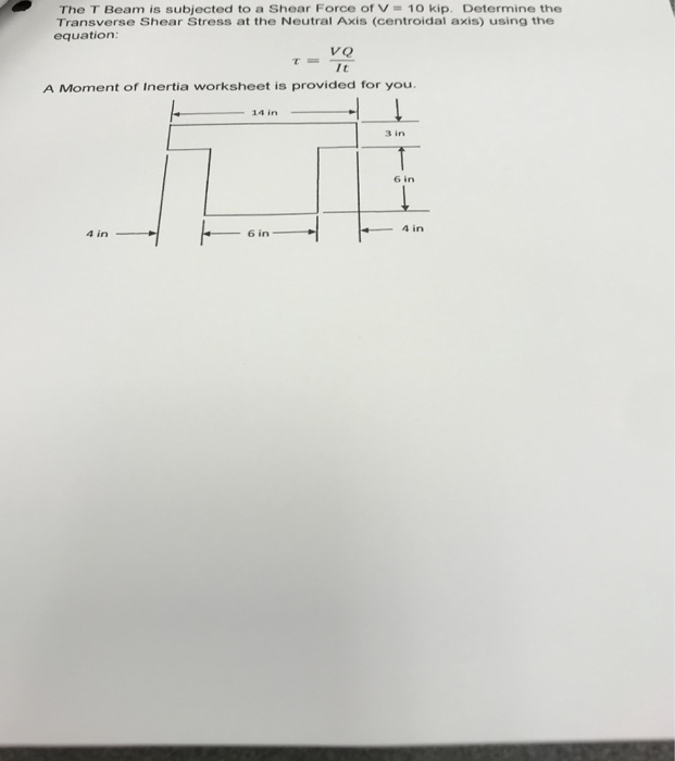 The T beam is subjected to a shear force of V = 1