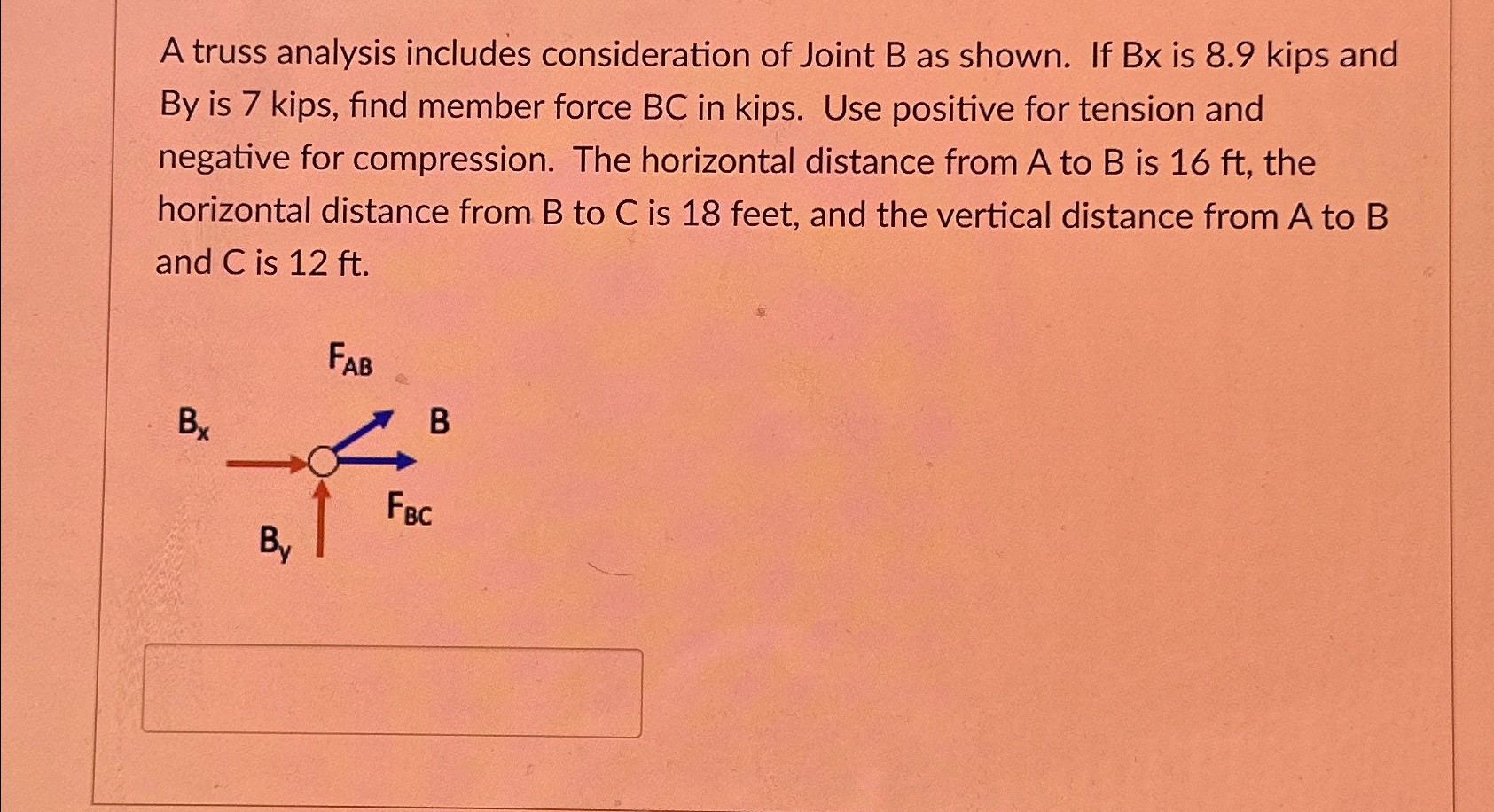 A truss analysis includes consideration of Joint