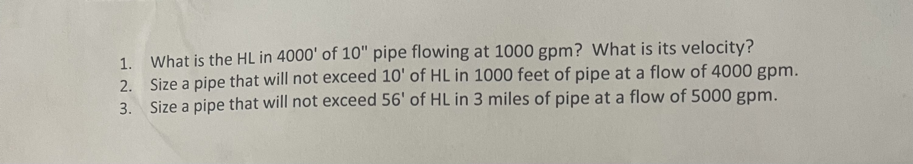 What is the HL in 4 0 0 0 ' of 1 0 ' ' pipe