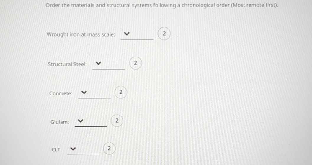 Order the materials and structural systems