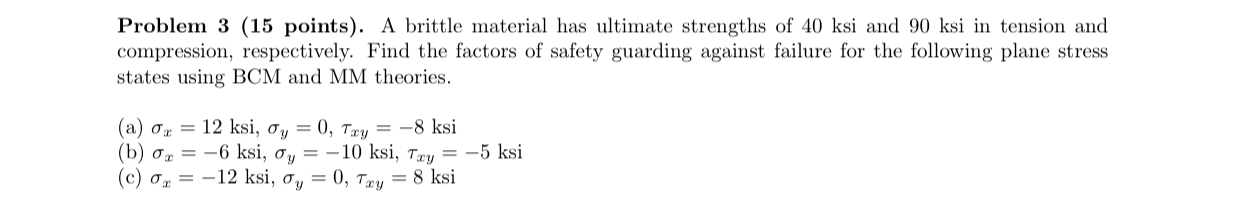 Problem 3 ( 1 5 points ) . A brittle material has