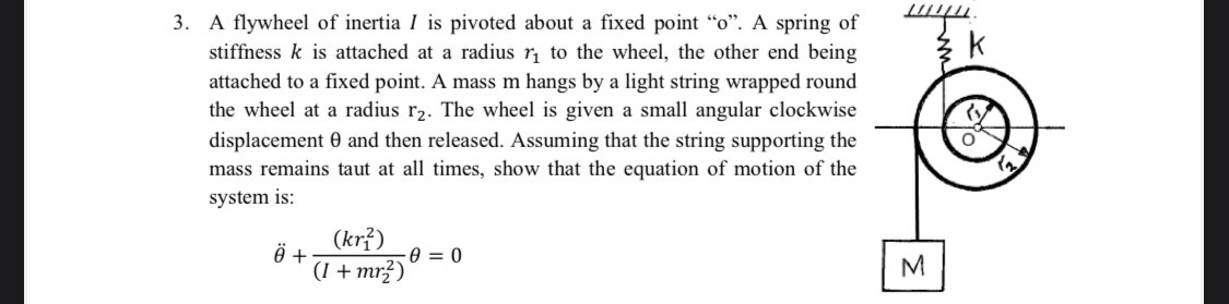 A flywheel of inertia I is pivoted about a fixed