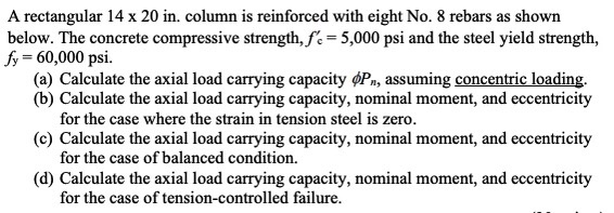 A rectangular 1 4 2 0 in . column is reinforced