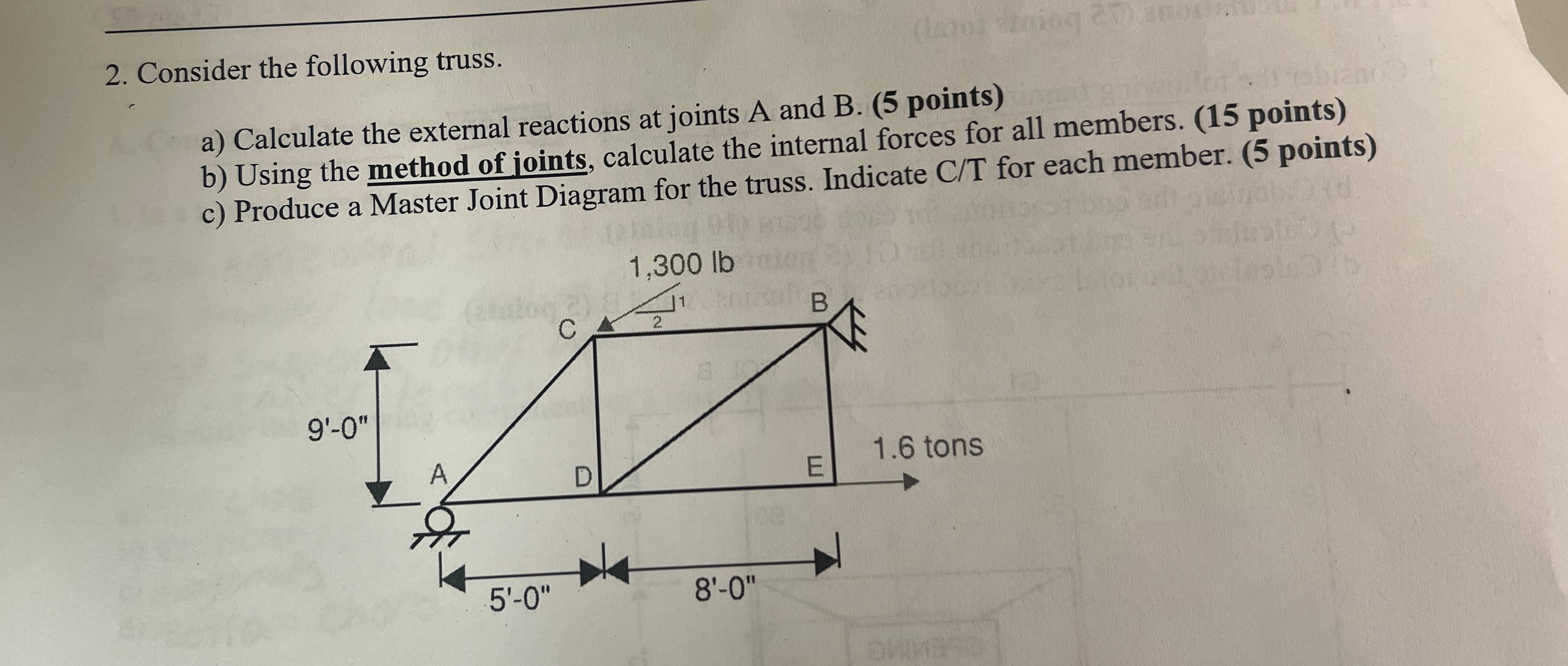 Consider the following truss. a ) Calculate the