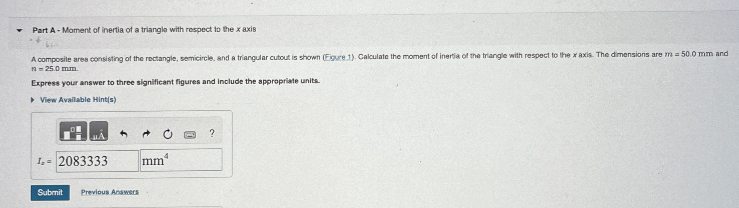 Part A - Moment of inertia of a triangle with