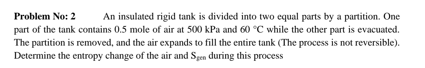 Problem No: 2 An insulated rigid tank is divided