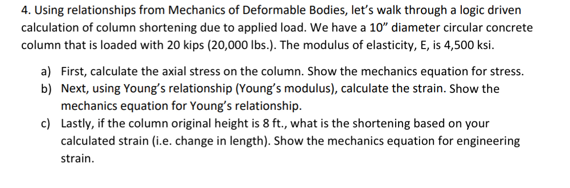 Using relationships from Mechanics of Deformable