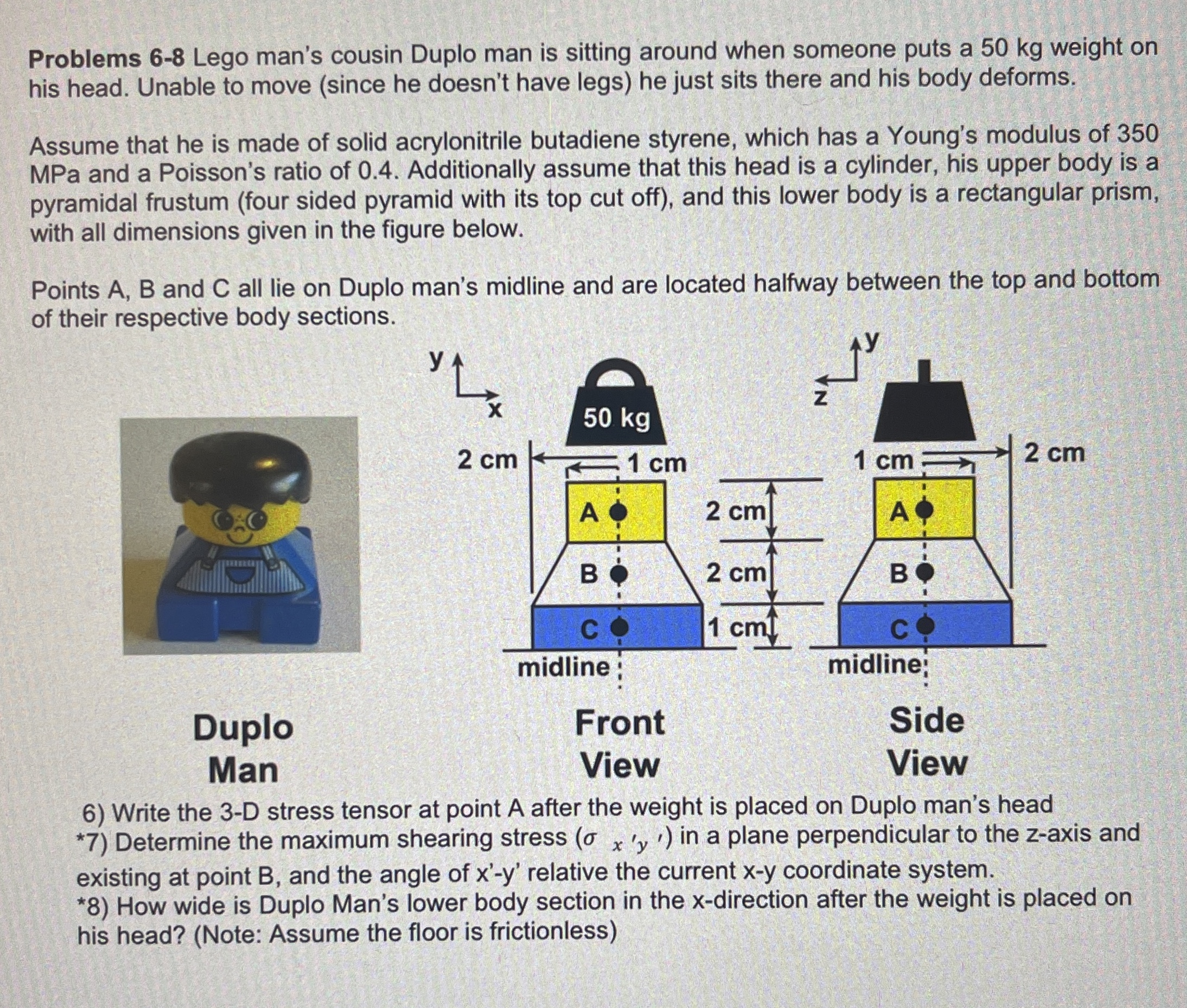 Problems 6 - 8 Lego man's cousin Duplo man is