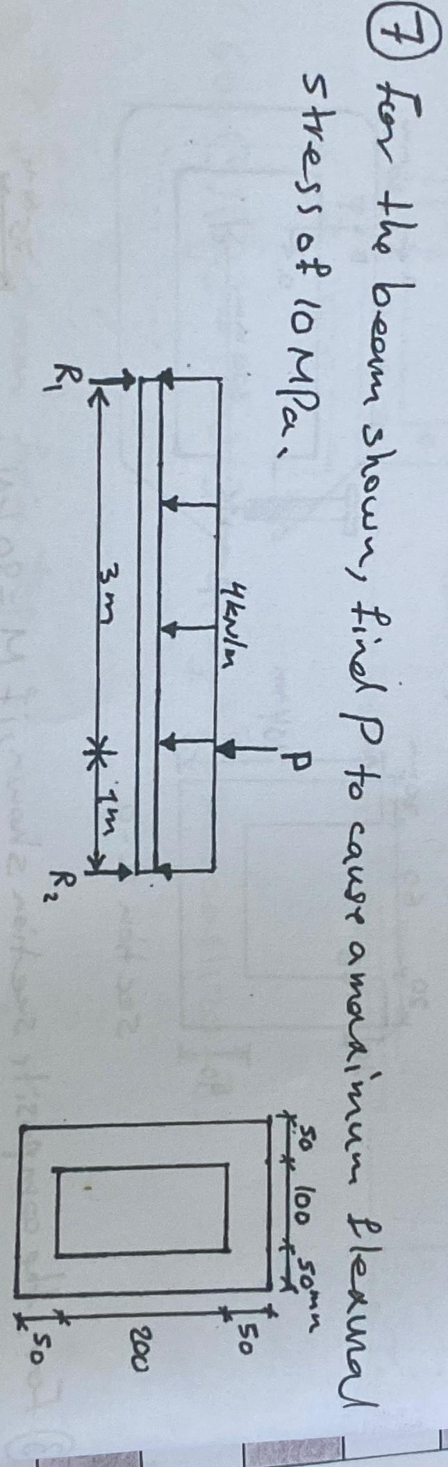 ( 7 ) For the beam shown, find p to cause a