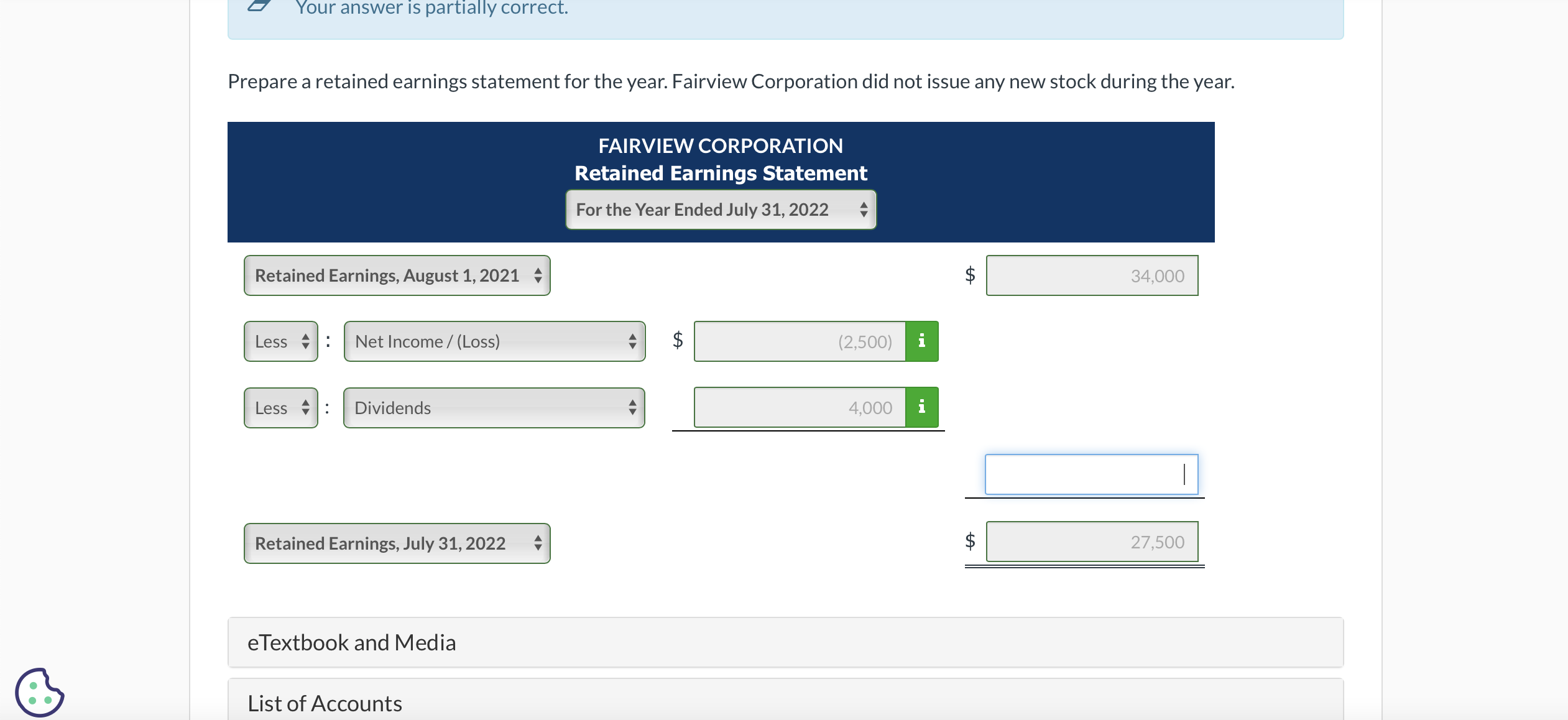 0 Your answer is partially correct. Prepare a
