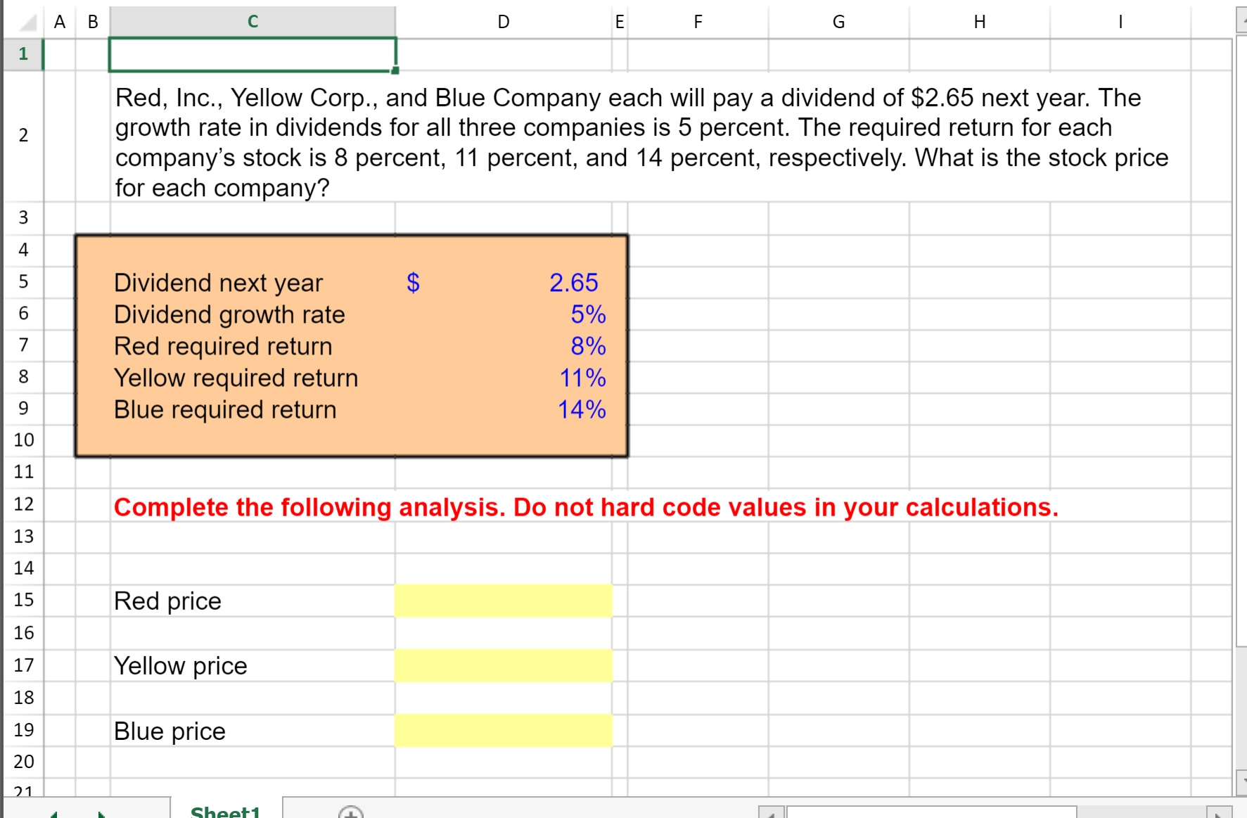 please help A B D E F G H 1 Red, Inc., Yellow