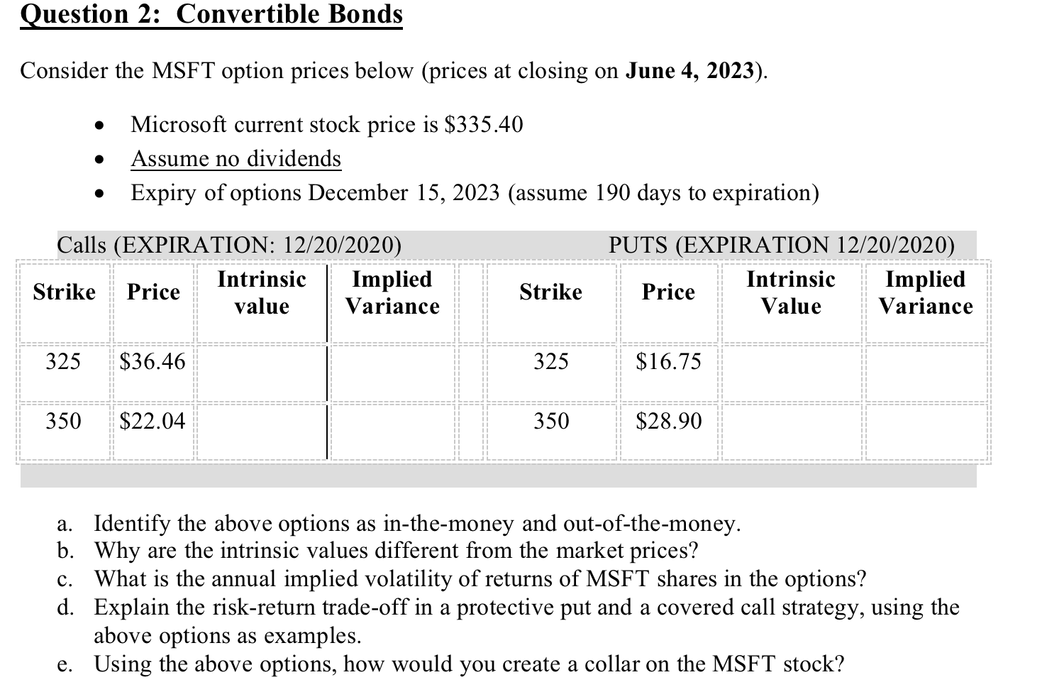 Question 2: Convertible Bonds Consider the MSFT