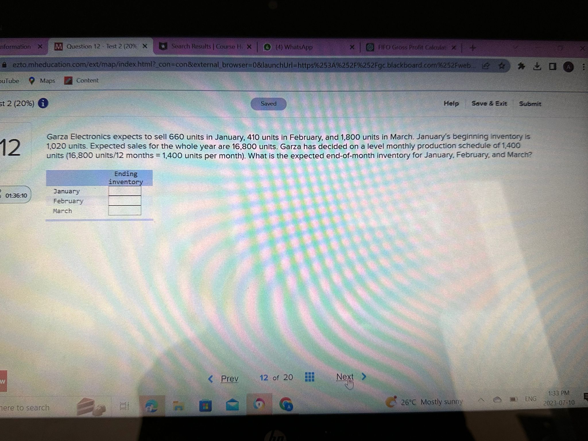 aformation X M Question 12 - Test 2 (20% X