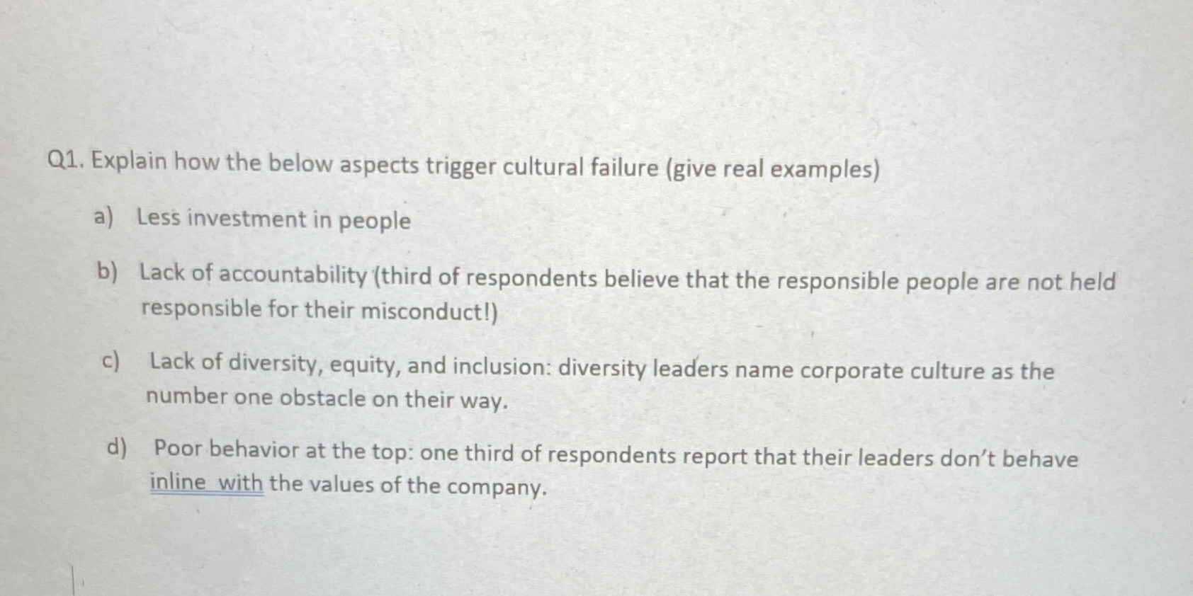 Q1. Explain how the below aspects trigger