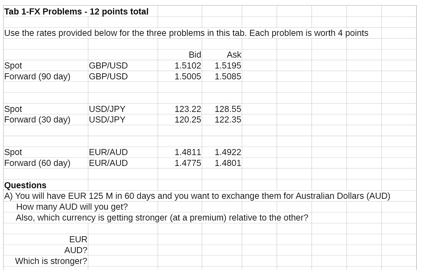 Tab 1-FX Problems - 12 points total Use the rates