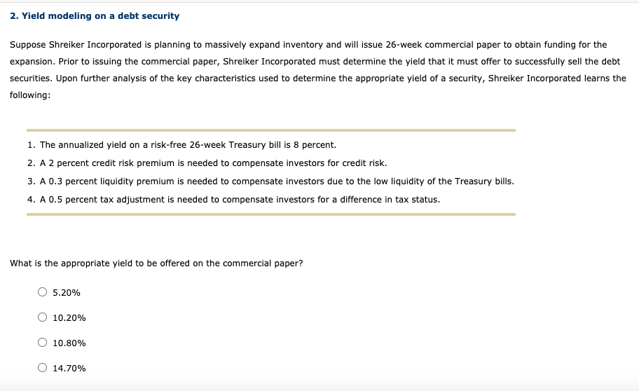 Answer Question Below: 2. Yield modeling on a