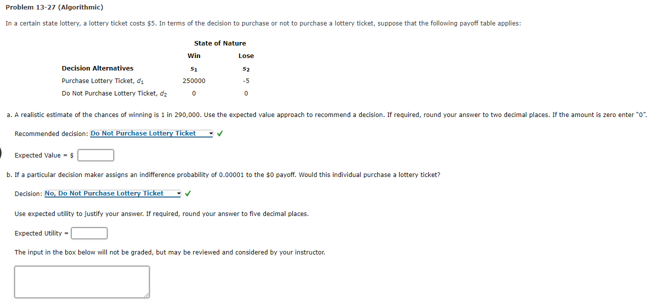 Problem 13-27 (Algorithmic) In a certain state