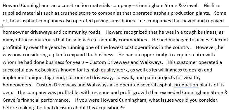 this is a finance question Howard Cunningham ran