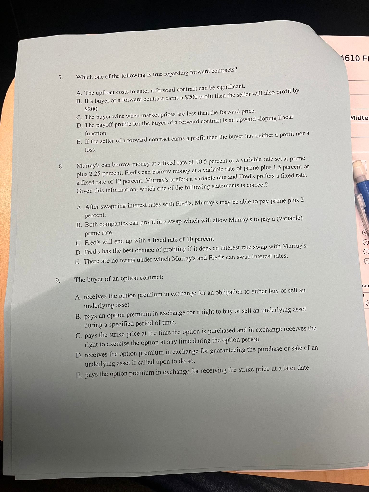 N 4610 Formula Sheet - FIN 4610 Midterm 2 1.